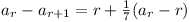 a_r - a_{r+1} = r + (1/7)(a_r - r)